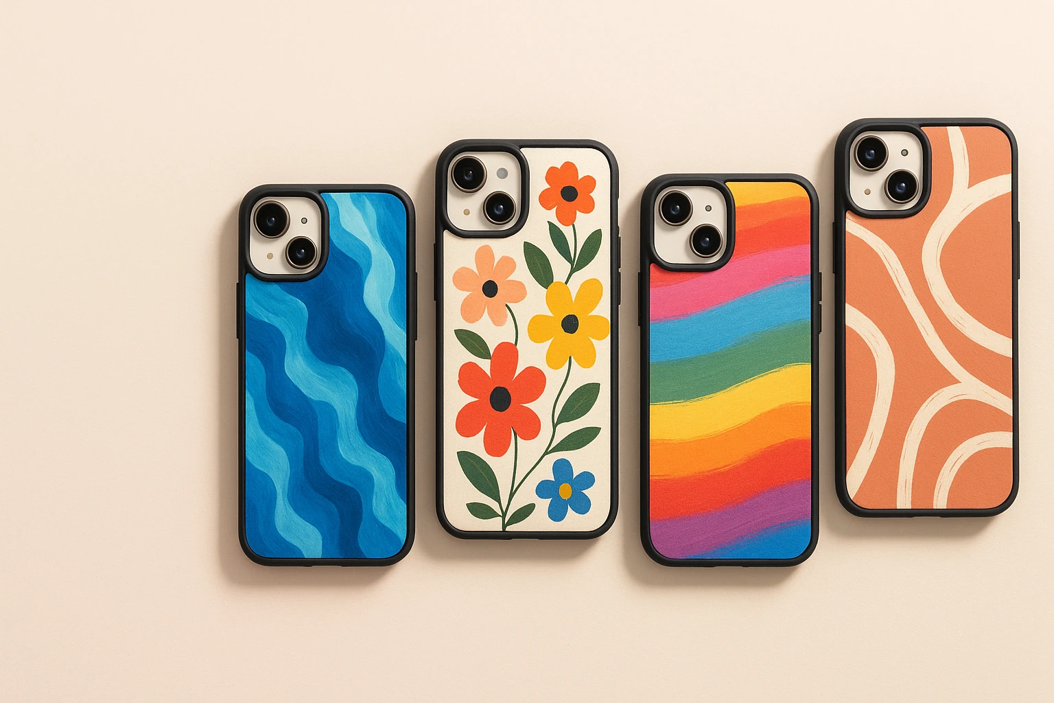 Different colorful and artistic phone cases