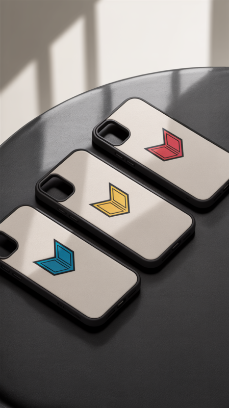 Phone cases printed with a company logo in three colours